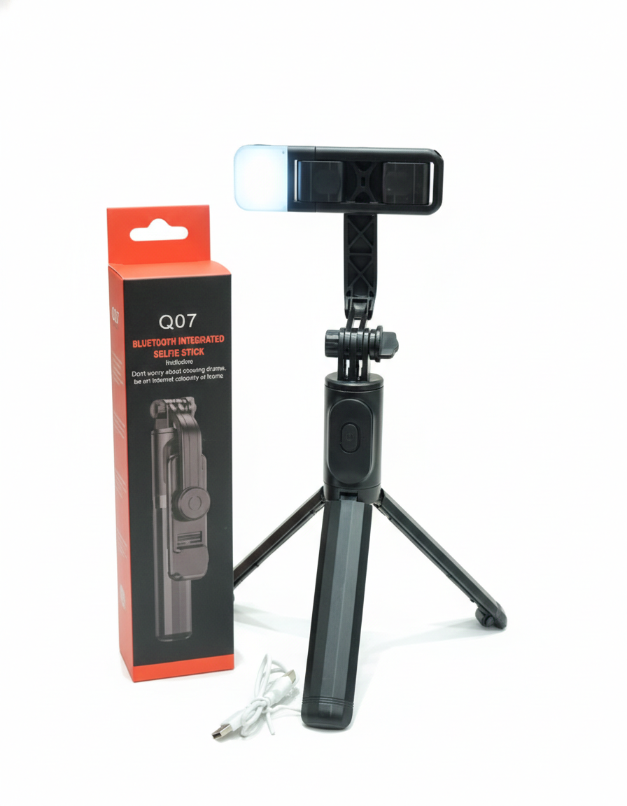 Q07 Selfie Stick Tripod with Light & Bluetooth Remote (100cm)