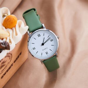 Classic Roman Dial Women’s Quartz Watch – গ্রিন লেদার স্ট্রাপ এলিগ্যান্ট ঘড়ি
