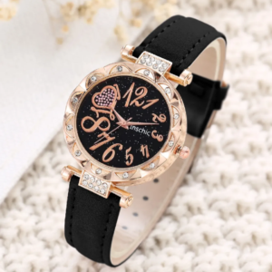 Luxury Love Rhinestone Jewelry Ladies Leather Strap Quartz Watch -লাক্সারি রাইনস্টোন লেডিস লেদার ওয়াচ