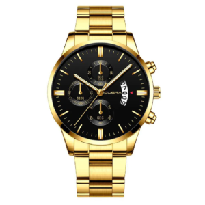 SHAARMS Gold Quartz Men’s Watch – প্রিমিয়াম স্টিল ব্যান্ড অ্যানালগ ঘড়ি